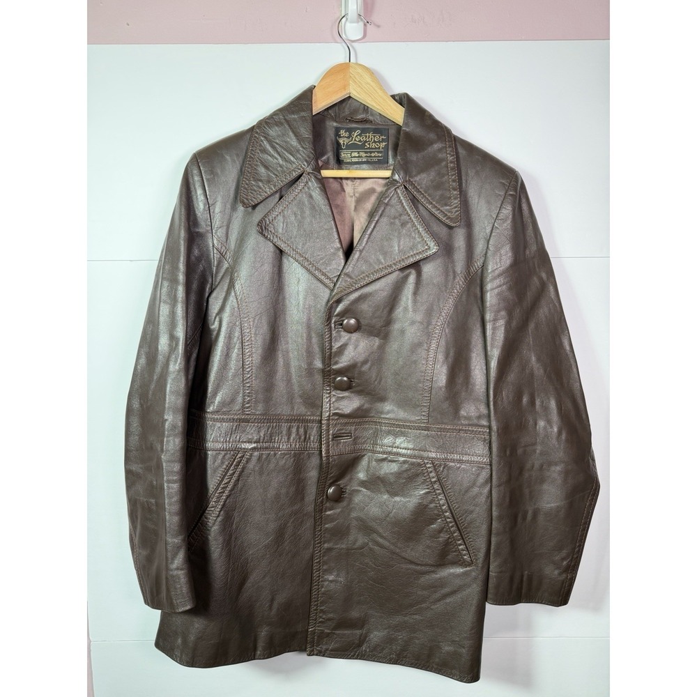 Vintage Sears The Leather Shop Brown Leather Jacket Mens 40 Western Ranch Coat